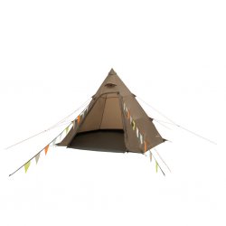 Easy Camp Otra Tipi aufgebaut und bereit – die offene Tür lädt zu einem geräumigen und komfortablen Aufenthalt in der Natur ein.