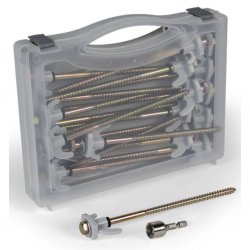 Tältpinnelåda med markskruvar för hårda gräs- eller jordunderlag eller stenig mark. För familjetält och förtält.