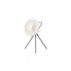 Ein leichter, wiederaufladbarer Ventilator mit starker Luftzirkulation, hellem LED-Licht und mehreren Platzierungsmöglichkeiten.