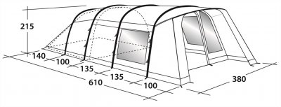 Måttskiss för Outwell Whitecove 6 2017 Familjetält