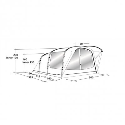 Måttskiss för familjetältet Outwell Franklin 5