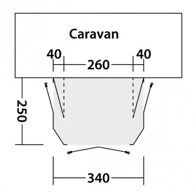 Planlösning för förtältet Outwell Cove 340A.