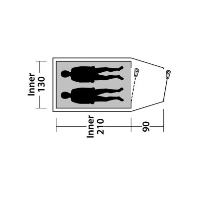 Planlösning med två sovplatser för campingtältet Outwell Earth 2.