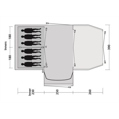 Höjdskiss för Outwell Bayland 6P Familjetält.