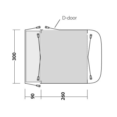 Planlösning Outwell NewVulstband på 5 mm och 7 mm på Outwell Newburg 260 Husbilstält 240-270 cmburg 260 Husbilstält 240-270 cm