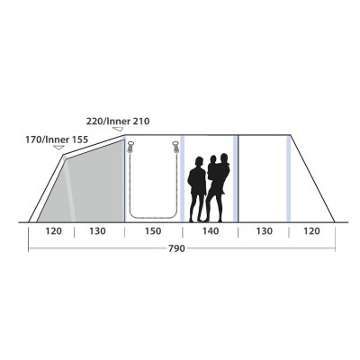 Höjdskiss för Outwell Wood Lake 7ATC Familjetält.