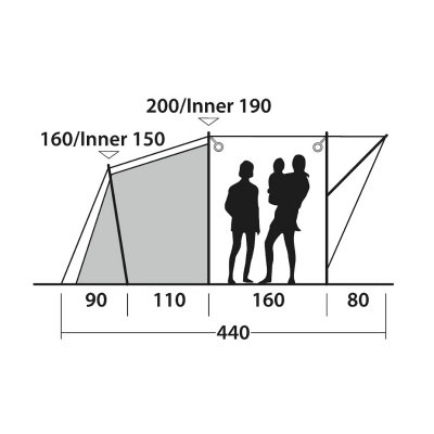 Höjdskiss för Outwell Oakwood 3 familjetält
