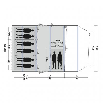 Planlösning för Outwell Queensdale 8PA familjetält