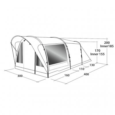 Måttskiss för Outwell Lawndale 4 familjetält.