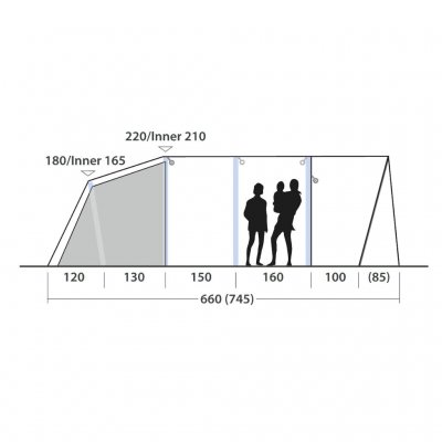 Höjdskiss för Outwell Hayward Lake 6ATC familjetält.