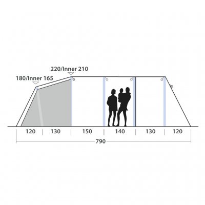 Höjdskiss för Outwell Wood Lake 7ATC Familjetält.