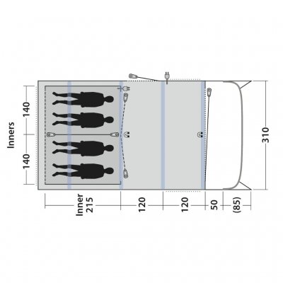 Planlösning för familjetältet Outwell Avondale 4PA