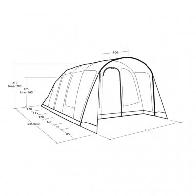 Måttskiss för Outwell Moonhill 5 Air familjetält
