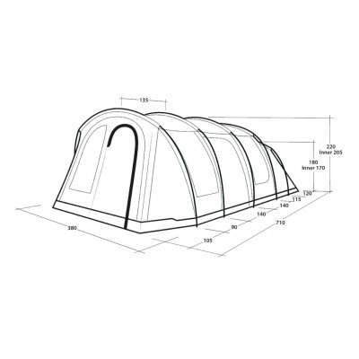 Abmessungen für das Outwell Phoenix 6+2 Zelt.