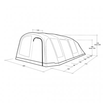 Abmessungen des Outwell Tennessee 6+2 Air Familienzeltes