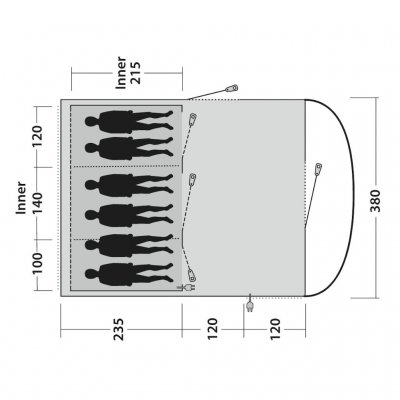 Grundriss für das Outwell Sky 6 Familienzelt.