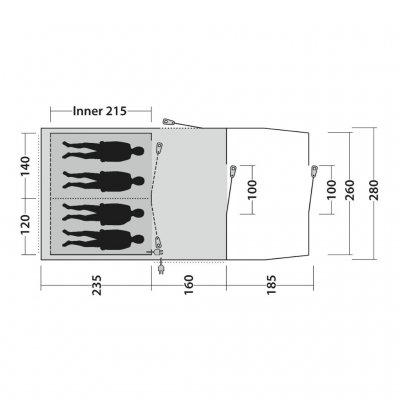 Grundriss Outwell Rockwell 4 Campingzelt für 4 Personen.