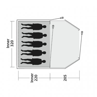 Grundriss für das 5-Personen-Zelt Outwell Earth 5.