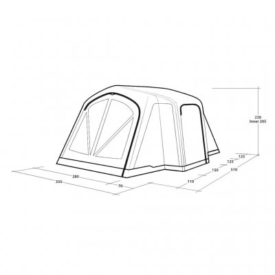 Abmessungen des Outwell Montana 4 Air Familienzeltes.