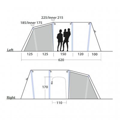 Höjdmått för familjetältet Outwell Montana 6 Air.