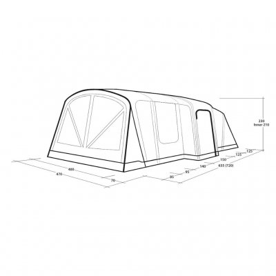 Maßskizze für das Familienzelt Outwell Vermont 7 Air.