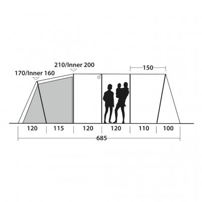 Höhenskizze des 6-Personen-Familienzelts Outwell Carolina 6.