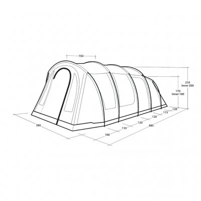 Maßskizze des Familienzelts Outwell Carolina 6.
