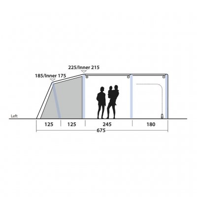 Höhenmaße für das Outwell Iowa 6 Air Familienzelt.
