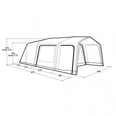 Abmessungen des Outwell Iowa 6 Air Familienzeltes
