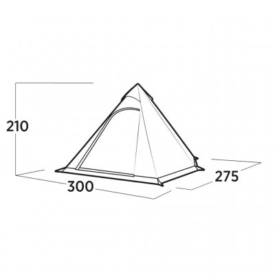 Aufrissskizze des Easy Camp Otra Tipi – großzügige Deckenhöhe bietet viel Platz für ein komfortables und luftiges Zelterlebnis.