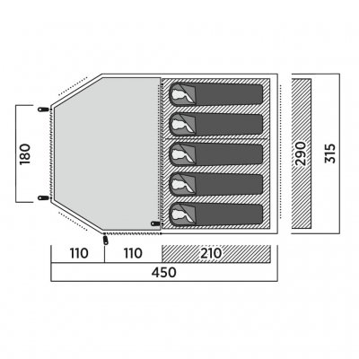 Grundriss Innenzelt und Wohnraum für Easy Camp Hidra 5