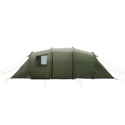 Easy Camp Leka Twin 6 sett från sidan med stängd dörr. Smart vis-a-vis-design som ger utrymme för upp till 6 personer