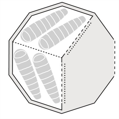Innertältet ger två sovrum och delar upp tältet i en sovdel och ett allrum.