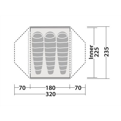 Planlösning för Robens Lodge 3 kupoltält.