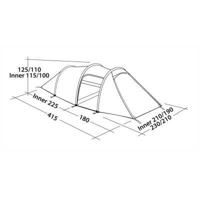 Måttskiss till friluftstältet Robens Voyager Versa 4.