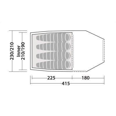 Planlösning till friluftstältet Robens Voyager Versa 4 med innertält för 4-personer.