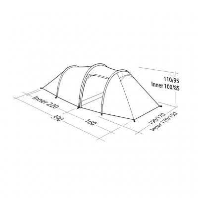 Måttskiss Robens Pioneer 3EX tält.