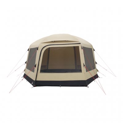 Robens Yurt med öppna gardiner på fönstret fram.