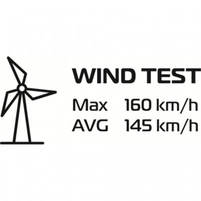 Das Zelt ist auf Windgeschwindigkeiten von bis zu 160 km/h getestet.