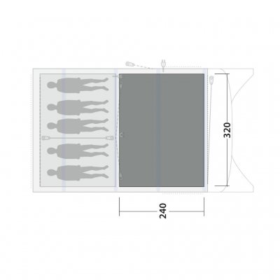 Tältmattan täcker hela allrummet för familjetältet Outwell Avondale 5