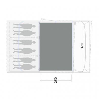 Der Zeltteppich bedeckt den gesamten Wohnbereich des Familienzelts Outwell Florida / Alabama 6 Air