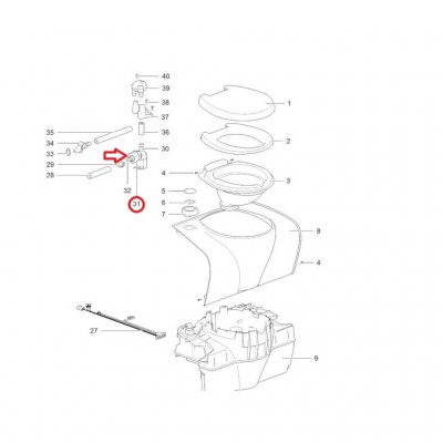 Anslutning för slangen till vattentillförseln på Thetford toaletter.
