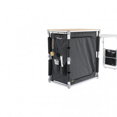 Förvaringsfickor på sidan med medföljande krokar ger dig goda möjligheter att förvara köksutrustningen