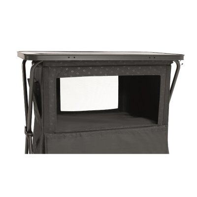 Aufbewahrungsschrank mit zwei festen Einlegeböden und Netzbelüftung im Schrank.