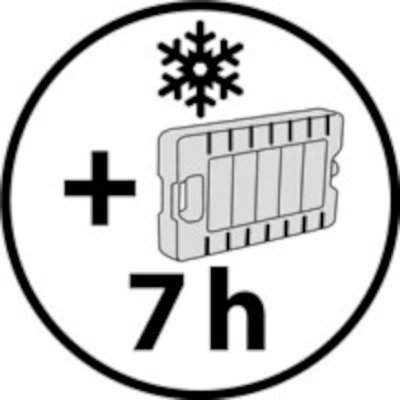 Die Kühltasche hält die Kälte bis zu 7 Stunden mit einem 800-ml-Kühlakku.