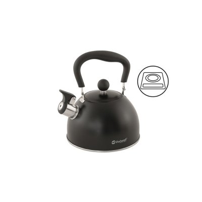Kaffepanna på 1,8 liter i rostfritt stål med vissla för camping med tält, husvagn eller husbil.