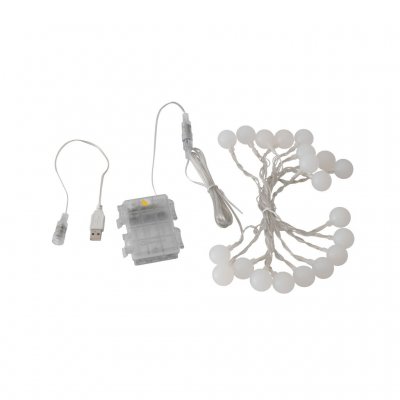 Ljusslingan drivs antingen via en USB-kabel eller via en batteridosa (3xAA-batterier)