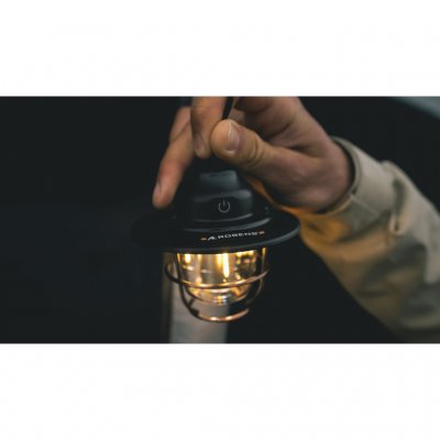 Kleine, leichte und wiederaufladbare Campinglampe mit Aufhänger und leistungsstarkem Akku.