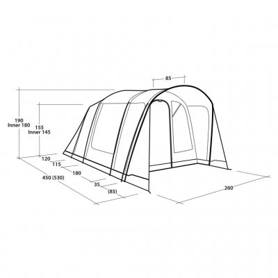 Maßskizze des Familienzelts Outwell Birdland 4 TC