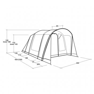 Maßskizze des Familienzelts Outwell Durango 4.